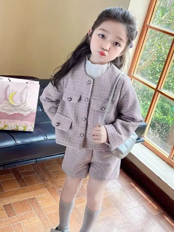 

Korean Suit For Girls Autumn And Winter Small Fragrant Wind Girl Set Fashion Coat+Short Skirt Knitting Two Piece Set