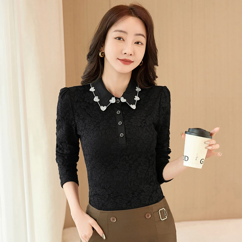 النبيذ الأحمر قميص طويل الأكمام للنساء الخريف والشتاء جديد الراقية مزاجه الدانتيل المرأة حجم كبير سليم صالح رداء علوي غير رسمي #4