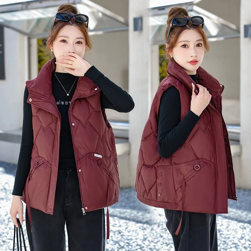

2025 Thick Warm Korean Loose Jacket Casual Jackets Women Winter Vest New Women Stand Collar Solid Coat Vest Zipper Waistcoat