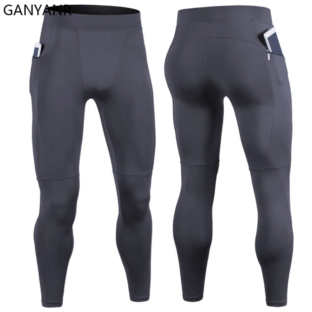 GANYANR Performance Running Tights Men Compression Pockets Leggings Cargo pants Sports Football gym soccer basketball Tracksuit