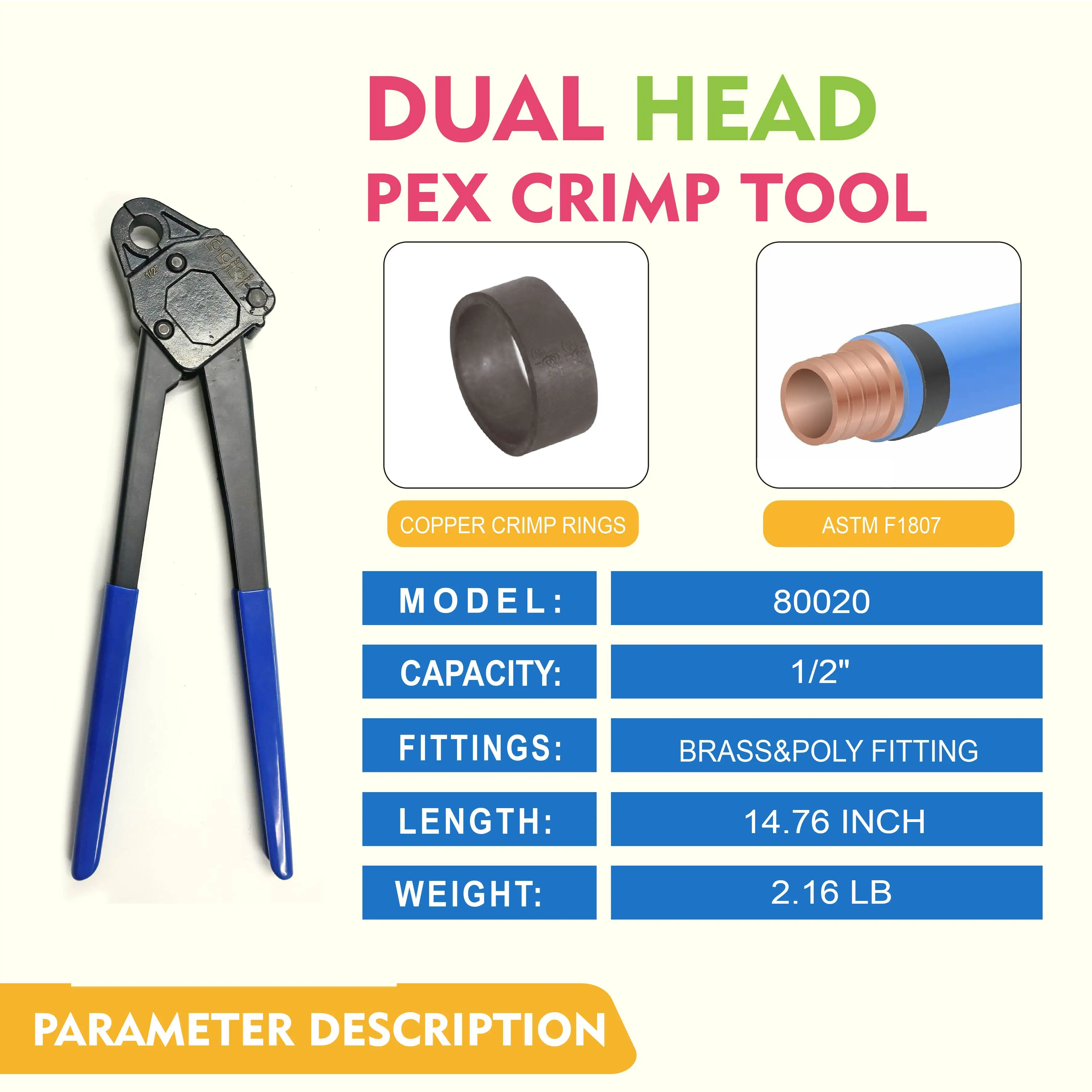 TIGER TEETH Durable 45 Degree Crimping Tool for 1/2