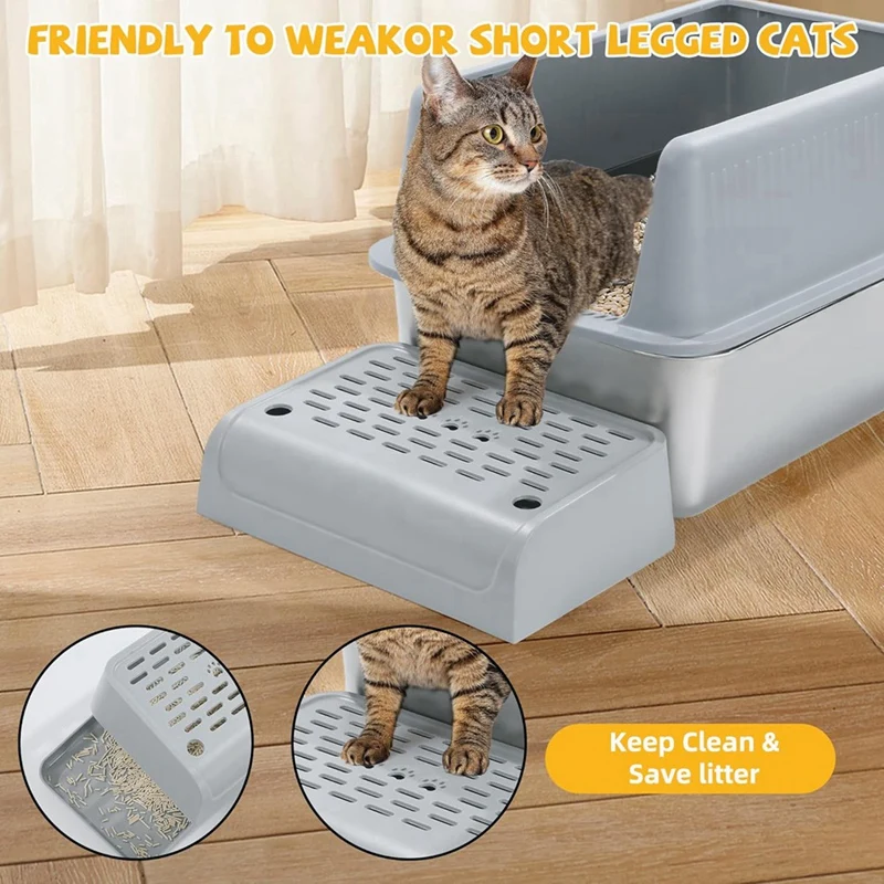 ABAE-Cat Litter Box Рампа с функцией фильтра, двухслойный самоочищающийся ящик для кошачьего туалета Ловушка для кошачьего туалета с местом для хранения