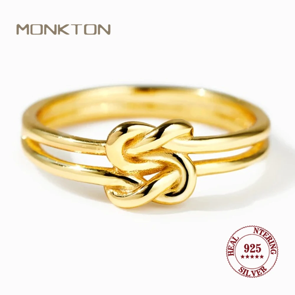 

Monkton 925 Sterling Silver Forever Irish Celtic Love Knot Friendship Infinity Ring for Women Simple Double Band for Best Friend