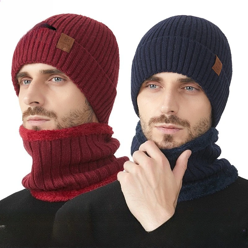 South Korea's New Winter Men's Knitted Hat Scarf Kit Versatile Korean Version of Casual Elastic Warm Hat Two-piece Set
