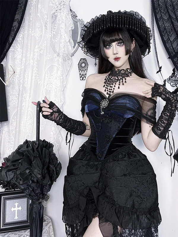 

Готическая юбка для Хэллоуина Court Sle на одно плечо, сетка irt Subculture, нерегулярная юбка, женская юбка из полиэфирного волокна с высокой талией