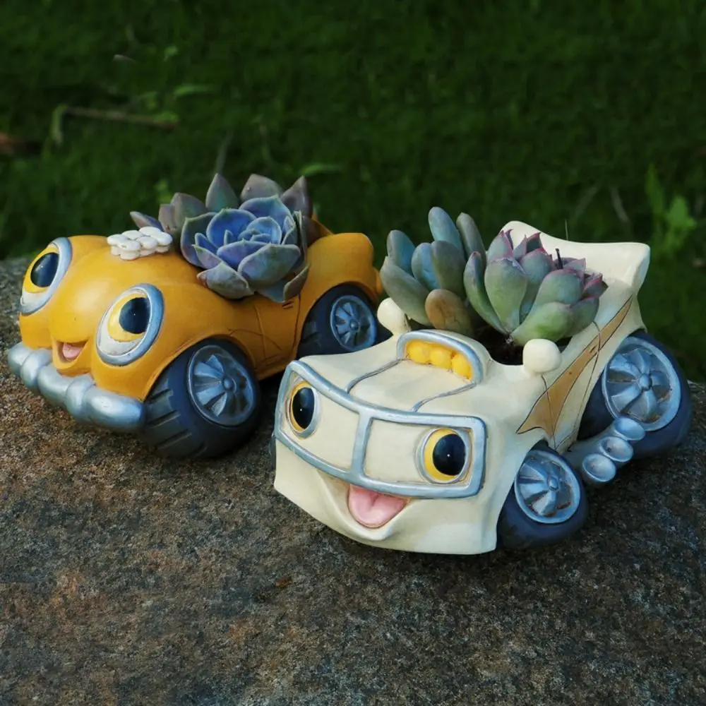 Car Shaped Succulent Flower Pot Cacti Resin Cute Succulent Plants Pot Retro All Weather Resistant Cartoon Car Figurine Cabinet