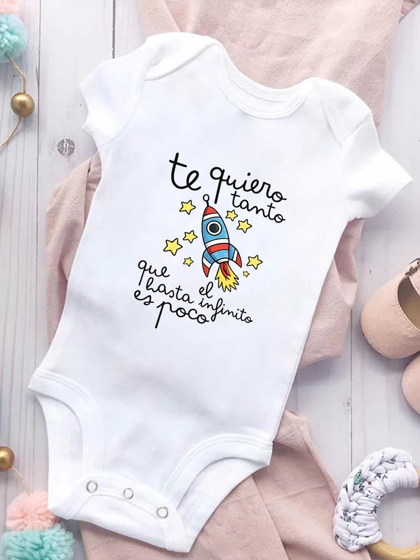 I Love You Very Much, Infinity Is Not Enough for Spanish Prints Pattern Newborn Jumpsuit, Birthday Party Set Children's Jumpsuit