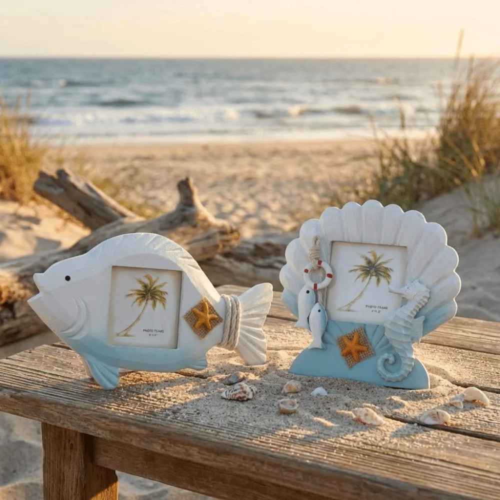 3-inch Ocean-Themed Photo Frame Unique-shaped Wooden Nautical Decor Frame Vintage Instant Photo Frame Wedding Photo Display