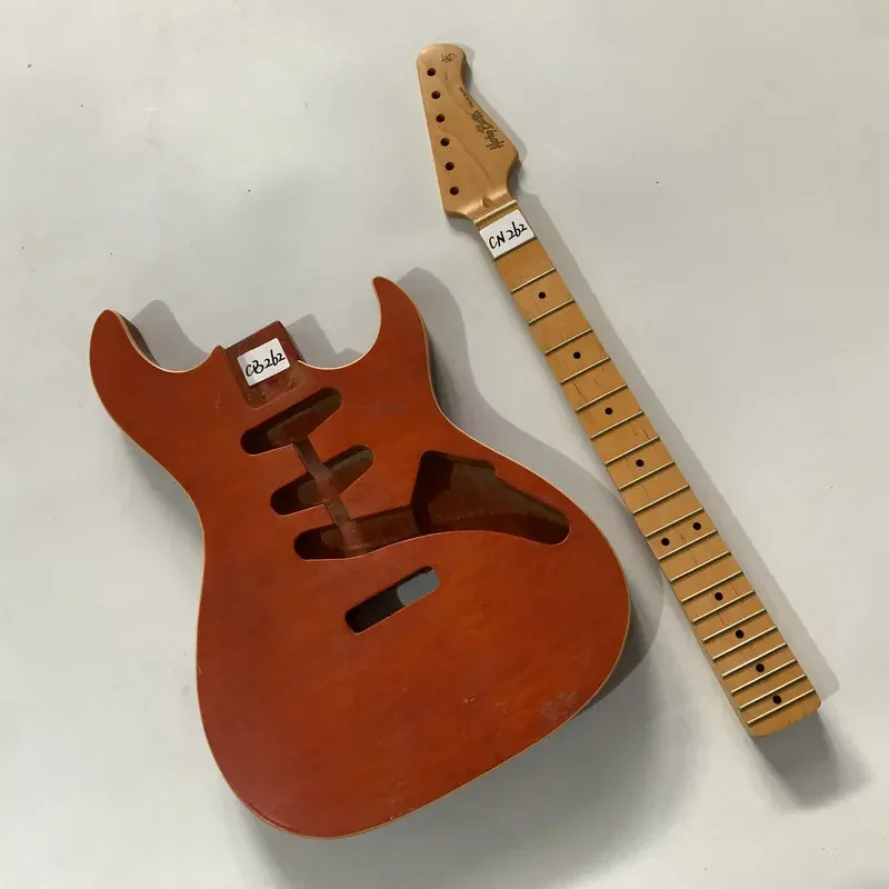 CN262+CB262 Orange Color Electric Guitar Kits SSS Pickups Quilted Maple Body with Maple Neck one Set for DIY Stock Items