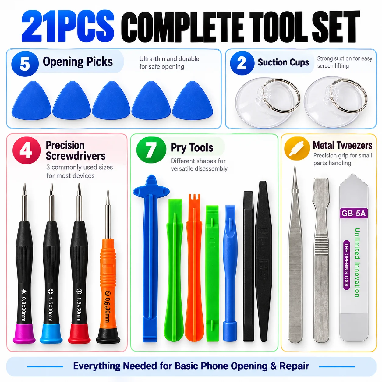 21 in 1 Mobile Phone Repair Tools Kit Spudger Pry Opening Tool Screwdriver Set for iPhone X 8 7 6S 6 Plus 11 Pro XS 12 13
