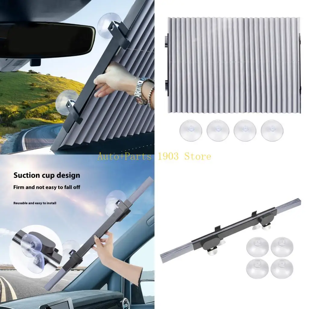 

E21C 65/70/80cm Car Front Windshield Sunshade Retractable Automotive Interior Sunshade Protector Universal Vehicle Sun Visors