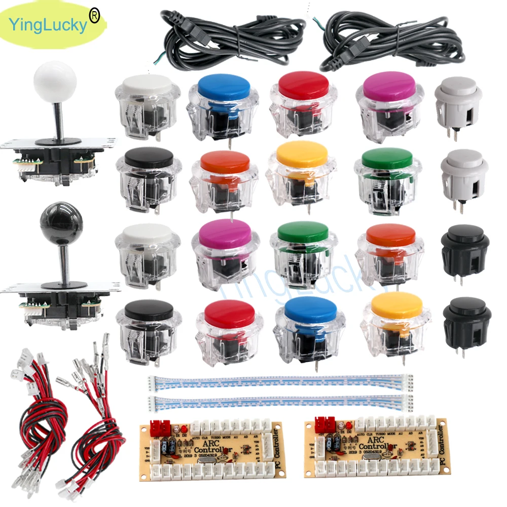 2 Spieler Arcade DIY Kit Kopie Sanwa Joystick Null Verzögerung USB-Steuer platine mit 30mm transparenten Arcade-Drucktasten für PC ps3