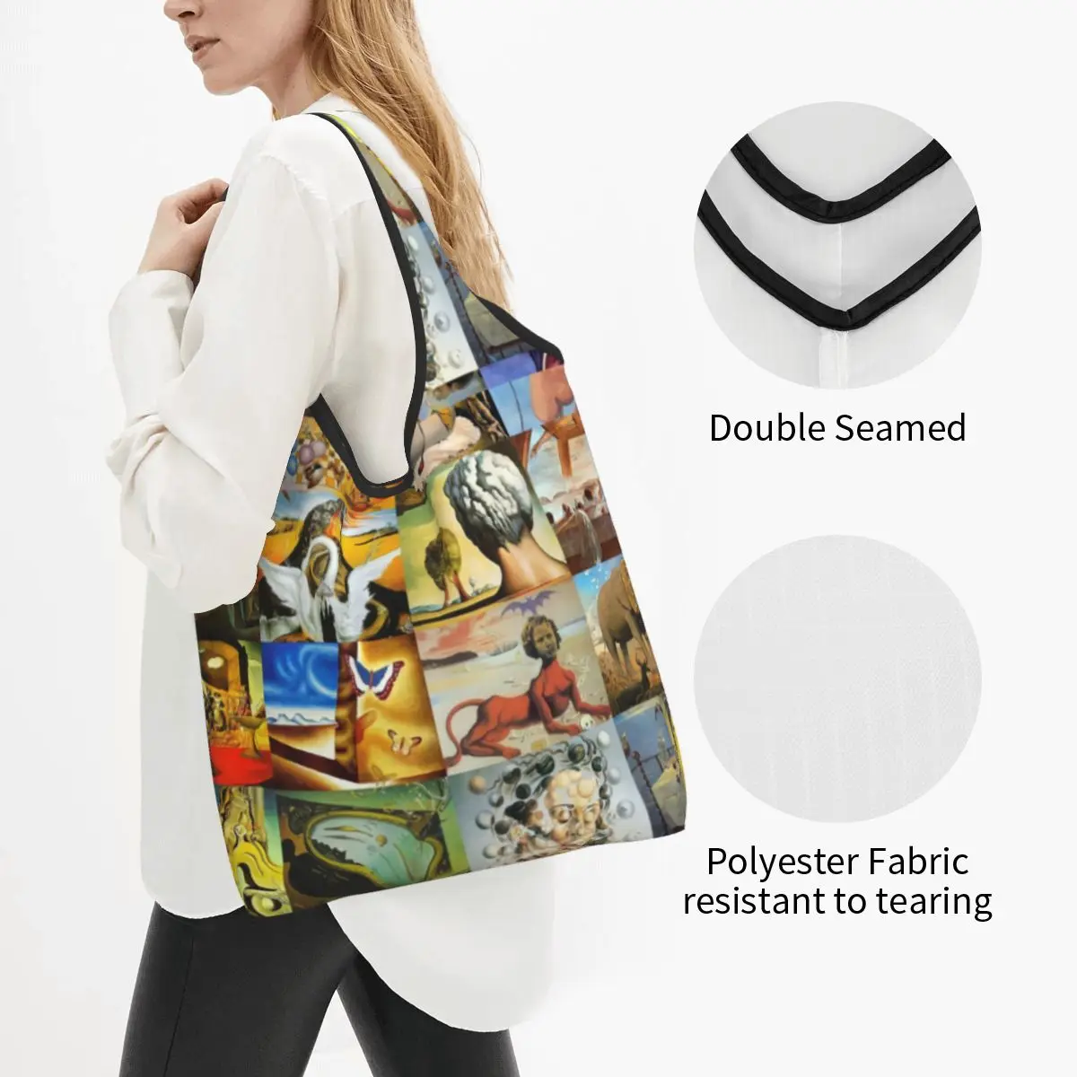 Recycling Salvador Dali Shopping Bag Women Tote Bag Portable Spanish Surrealism Art Grocery Shopper Bags