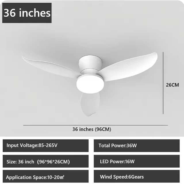 Modern Ceiling Fan with LED Light 3 Colors, 6 Speeds, 36 Inch/42 inch Electric Fans 3 Blades for Kitchen Bedroom Dining Room image 3