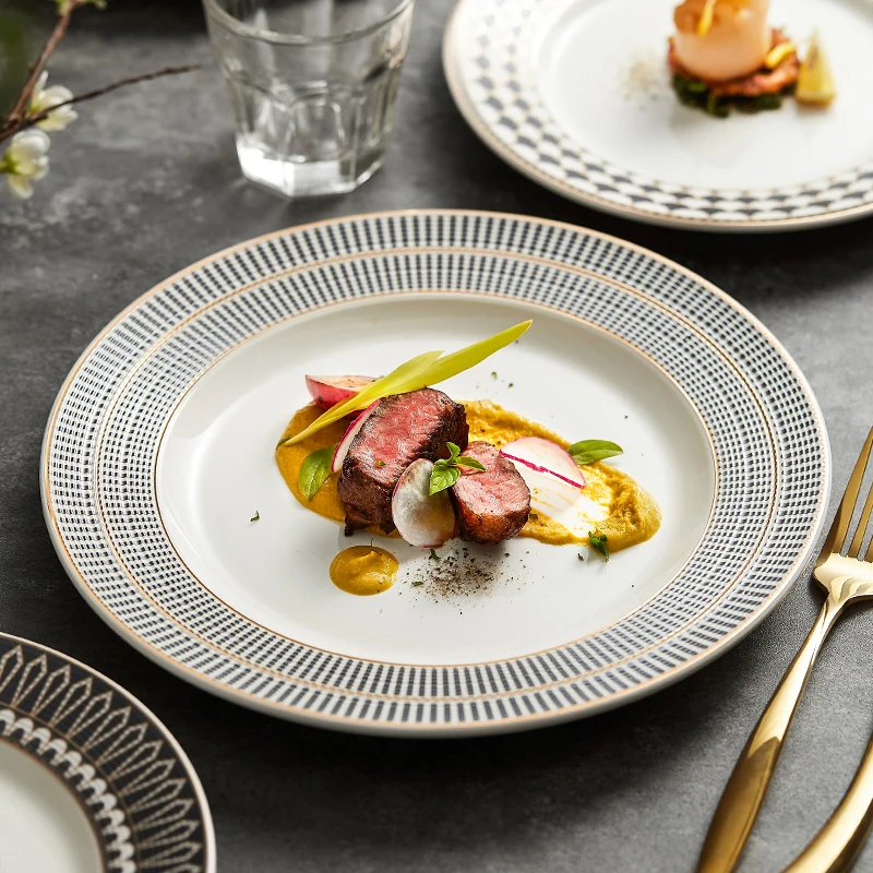 

Nordic Light Luxury Household Ceramic Dinner Dishes 8.5/10.75/12inch High-end Exquisite Round Steak Plates French Tableware