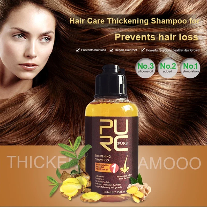 

PURC Ginger Hair Shampoo for Thinning Hair Repair Damaged Frizz Thickening Shampoo Hair Loss Treatment Hair Care
