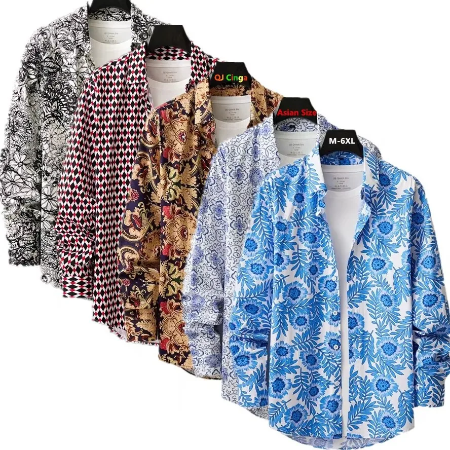 2026 New Men's Blue Long Sleeve Printed Cotton Shirt, Diamond Check Casual Shirts, Spring Autumn New Male Tops Camisa Chemise