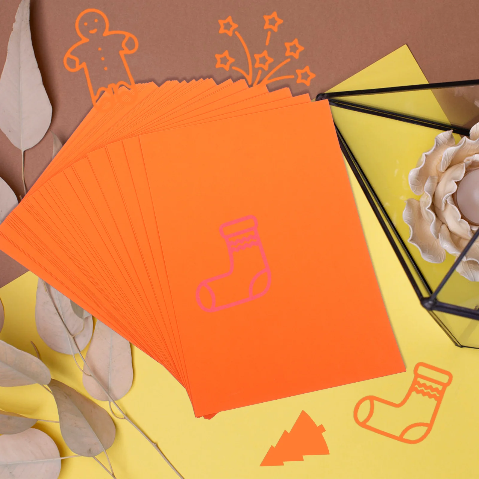 50 ورقة برتقالية A4 ورق بطاقة مواد حرفية ذاتية الصنع لرسم اللوحة اوريغامي لوازم الحرف اليدوية بطاقة برتقالية A4