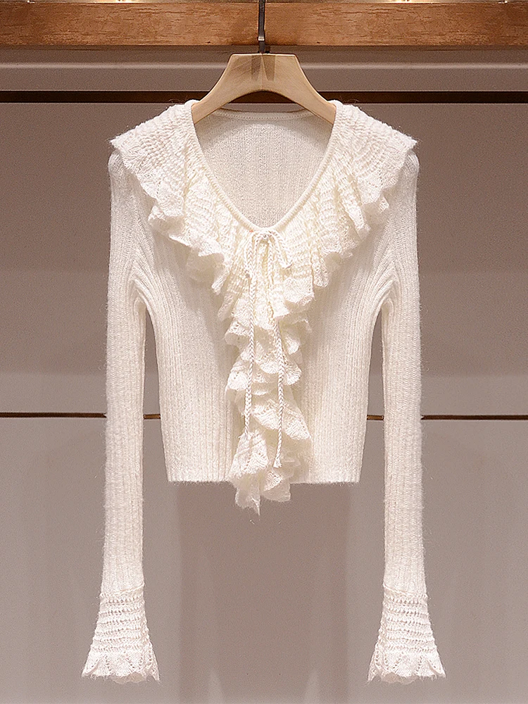 

Chic Korean Sle Long Sve Knitted Top Women's Knot Small Fraance Sle Spring New Arrival Faionable Lady's ...