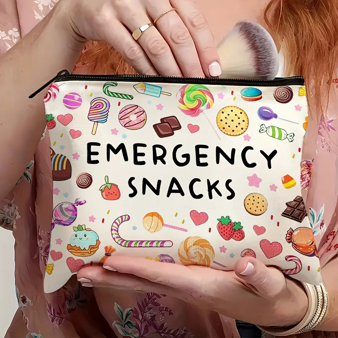 Colorful Candy & Treats Pattern Makeup Bag Travel Organizer Women's Cosmetic Bag Storage Nostalgic Accessory Holiday Gift