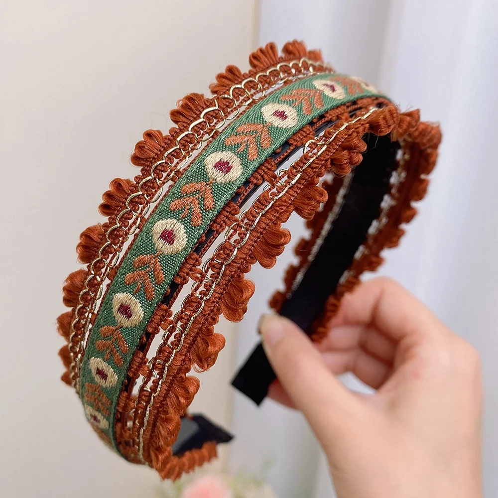 Vintage Headbands for Women Bohemian Ethnic style Embroidery Flowers Girls Hair Bands Wide Hairband Hair Hoop Hair Accessories