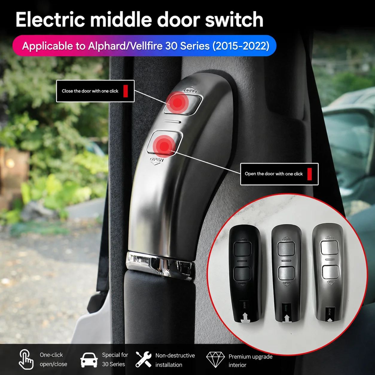 For Toyota Alphard Vellfire 30 Series 2015-2022 Power Sliding Door Push Button Switch Handle Cover Interior Upgrade Kit