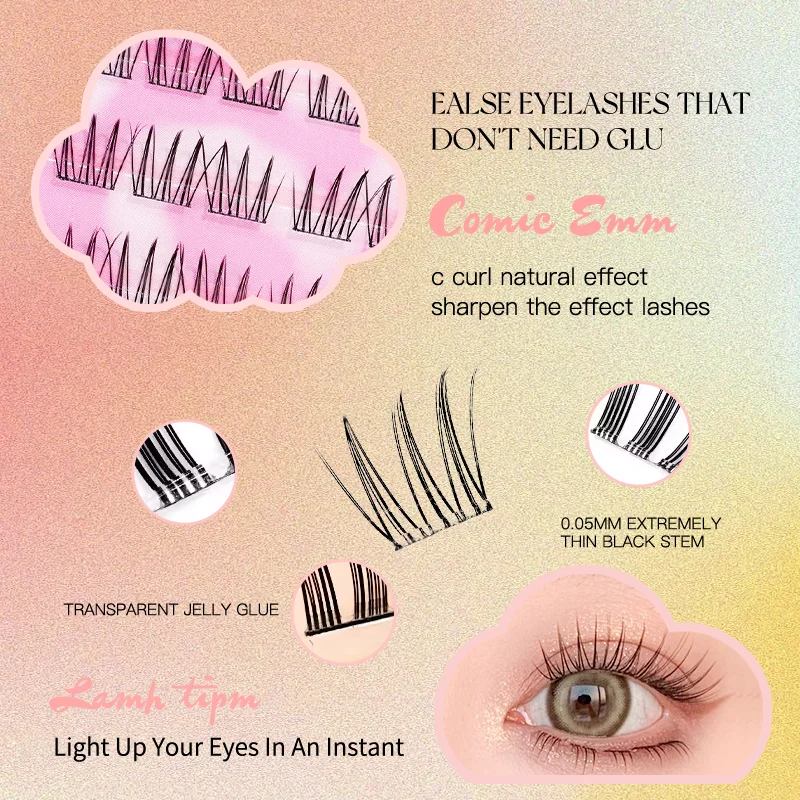 Wiederverwendbare selbstklebende Wimperncluster, kein Kleber, einzelne Wimpern, weiche Wimpernverlängerungen im Idol-Stil für Make-up
