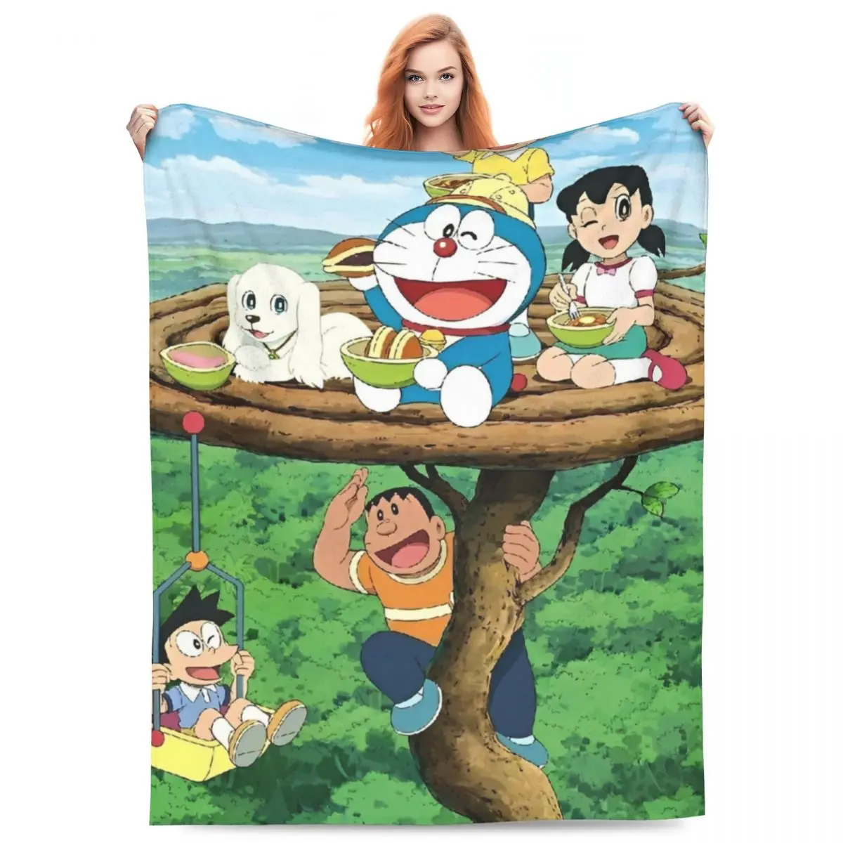 Cartoon D-Doraemon Flannel Blanket Warm Soft Throw Blanket for Couch Bed Travel Fluffy Bedspread Sofa Bed Cover