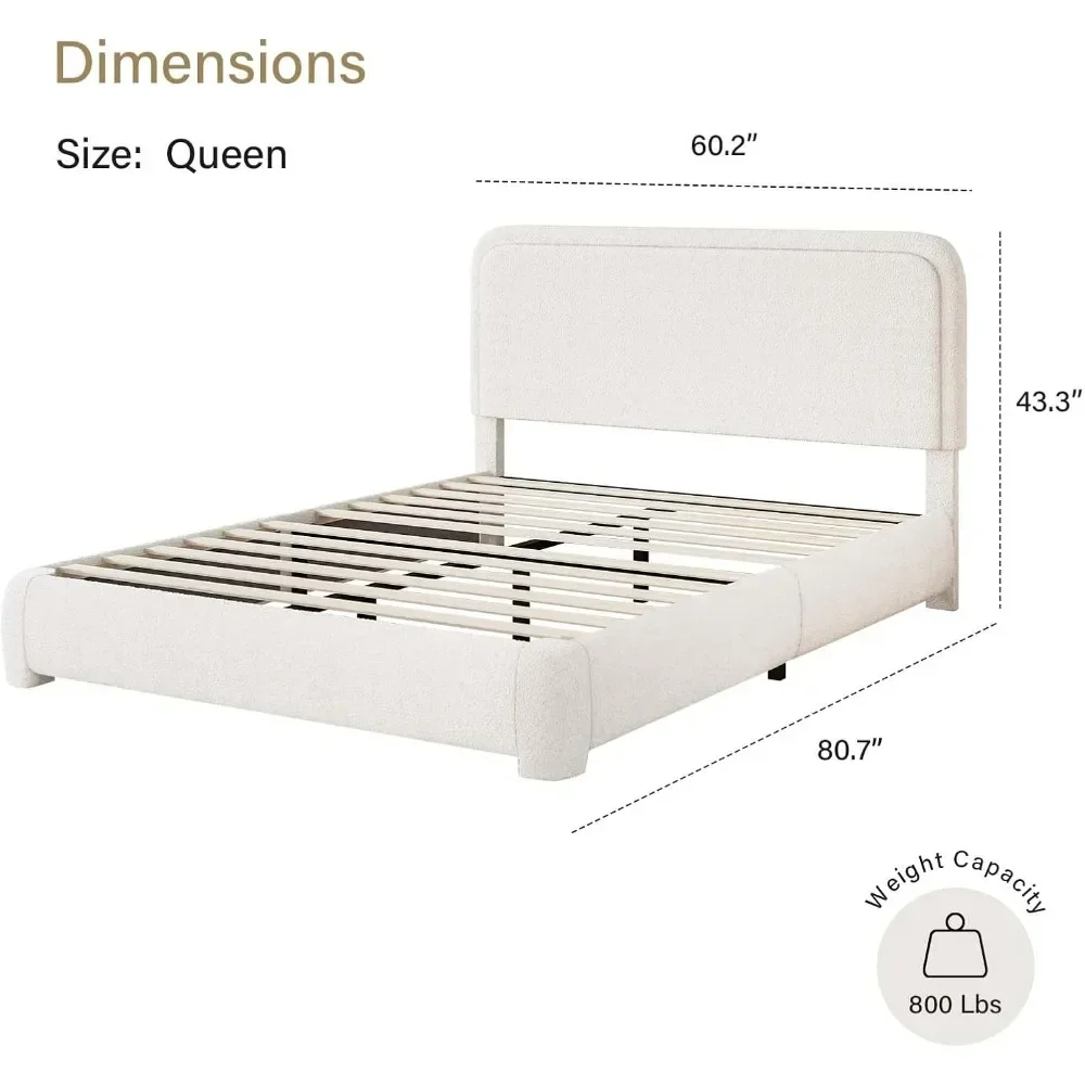 Cadre de lit Queen avec planche de sauna, plate-forme Boumunsolutions.com, coins arrondis doux, sans ressort répréhensible