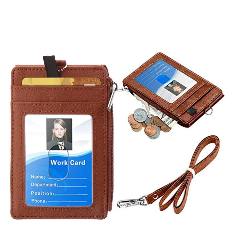 Porta badge con cerniera Porta carte d'identità in pelle PU Porta carte per custodia 5 slot per carte, 1 finestra identificativa trasparente con copertura sicura