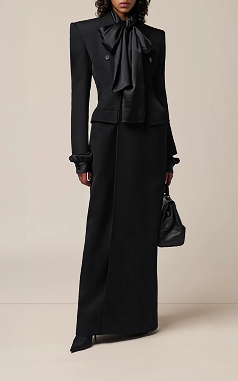 Black Suits for Women Long Blazer Jacket Business Formal Coat Slim Fitted Double Breasted Dress Customize