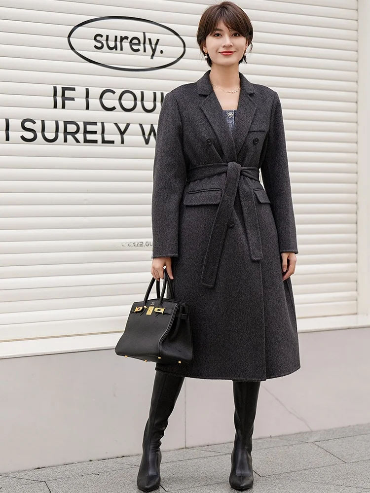 

Ele Double-Faced Woolen Coat Women's Mid-Length Commute Sle Fitted Jaet Korean Sle Autumn Winter Faion Outerwear