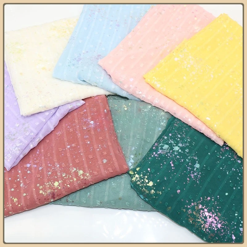 Żakardowa Tkanina Szyfonowa w Kropki i Paski z Opalizującymi Cekinami na Spódnicę Sukienkę Bluzę Damską DIY Błyszczący Materiał na Odzież