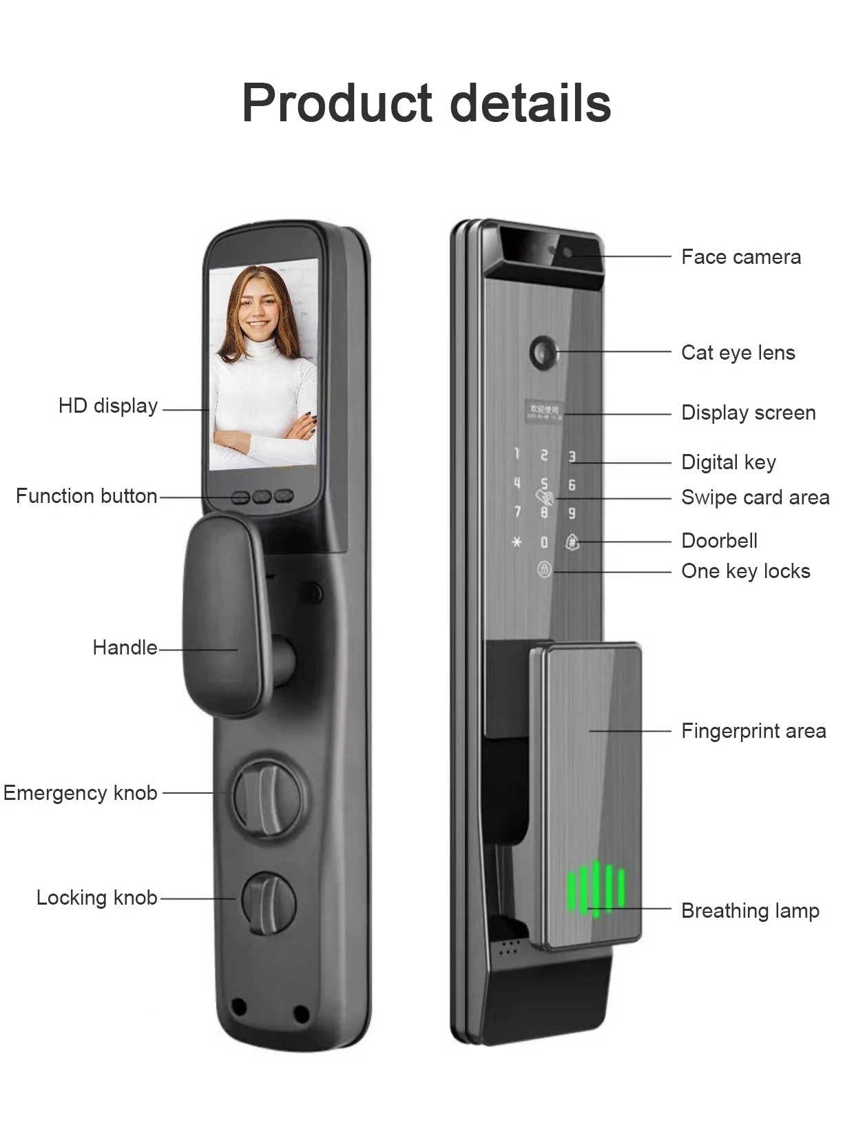 Tuya Unlock Anti-theft Security Digital Door Lock Automatic Fingerprint Lock 3D Face Recognition Video Call Wifi Smart Locks