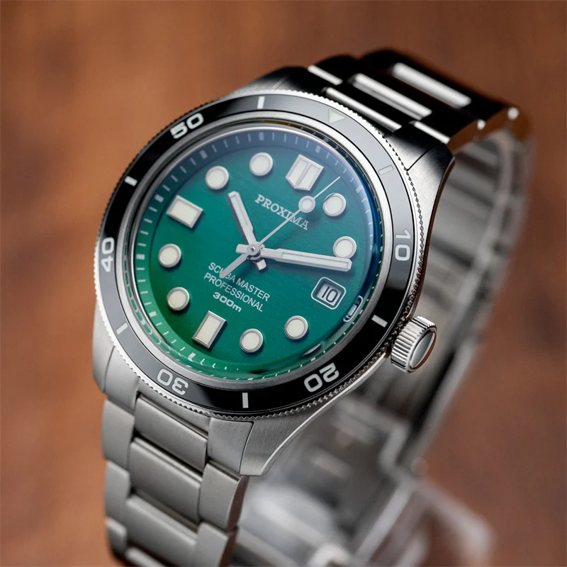 Proxima Men Automatic Watch Mechanical Wristwatch Diver 300m Waterproof BGW-9 Luminous Sapphire Ceramic Bezel PT5000 SW200 Green