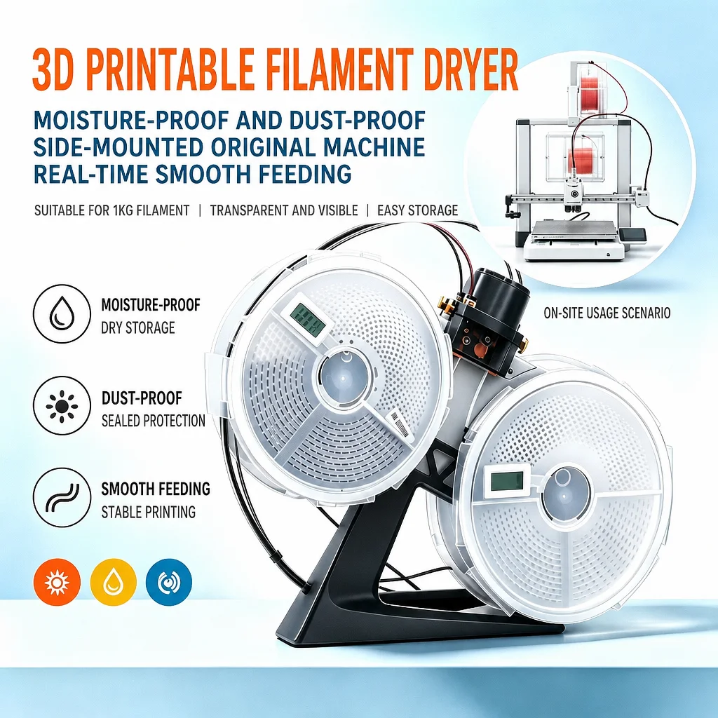 Wall Mount Airtight 3D Printer Filament Dry Box with Hygrometer Thermometer Smooth Feeding for 1KG Filament 3D Printer Dryer Box