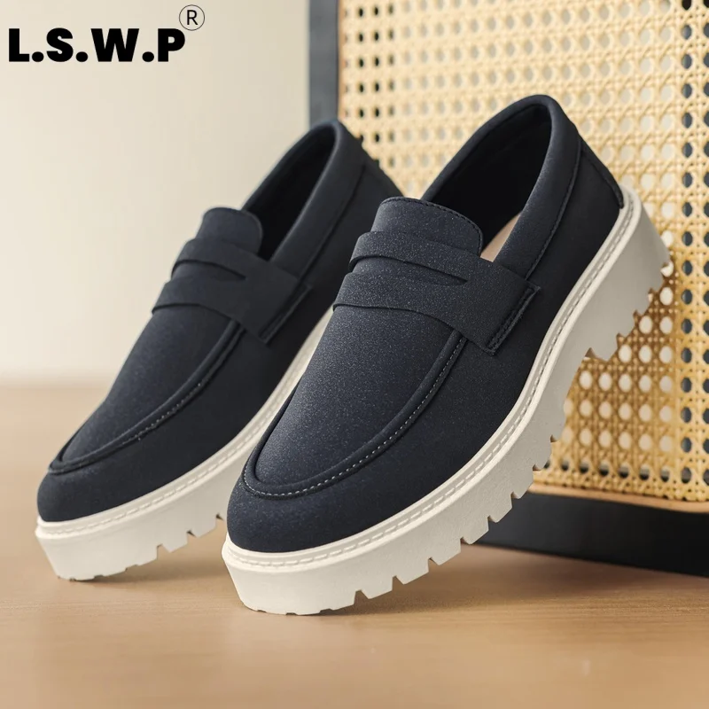 Men's Loafers: Casual Height-Increasing Slip-On Loafers for Men, with a Soft, Non-Stuffy Suede-Like Upper, Solid Workmanship, White Serrated Thick Sole for Non-Slip and Shock Absorption, Easy to Pair with Jeans and Casual Pants, the Top Choice for Daily Commuting and Outings.