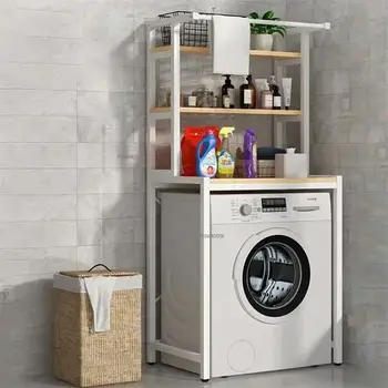 Dřevěný úložný držák na balkon, domácí nábytek, koupelna, toaleta, úložná skříňka, vodotěsný, nerezový úložný stojan na pračku 6 nejlepší prodej skříňka pračky - №1