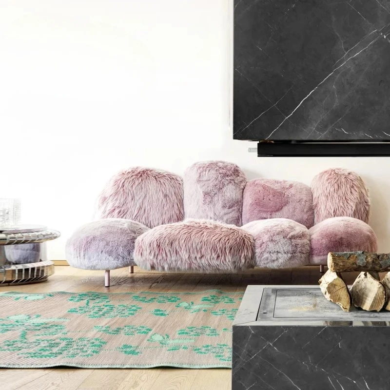 

Three-person sofa small apartment living room straight sofa