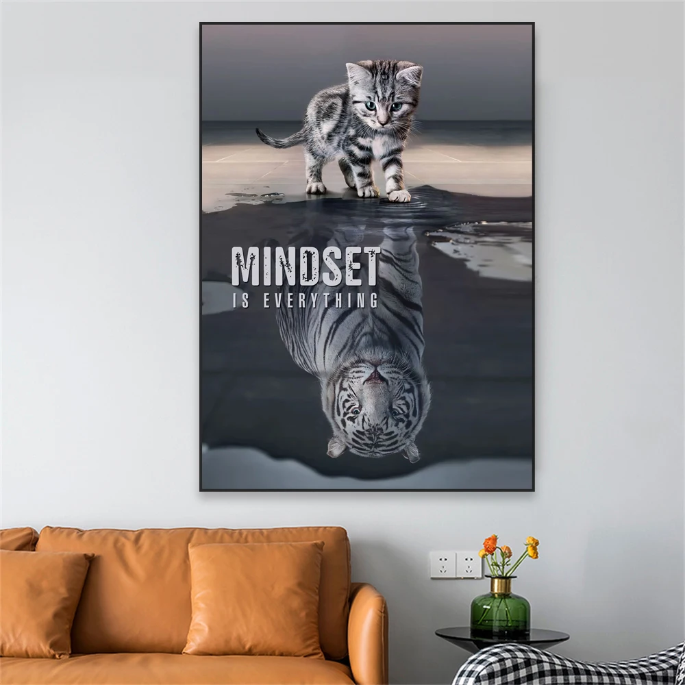 Motivational Quote Art Poster Mindset is Everything Prints Animal Wall Art Poster Classical Office Wall Art Canvas Painting