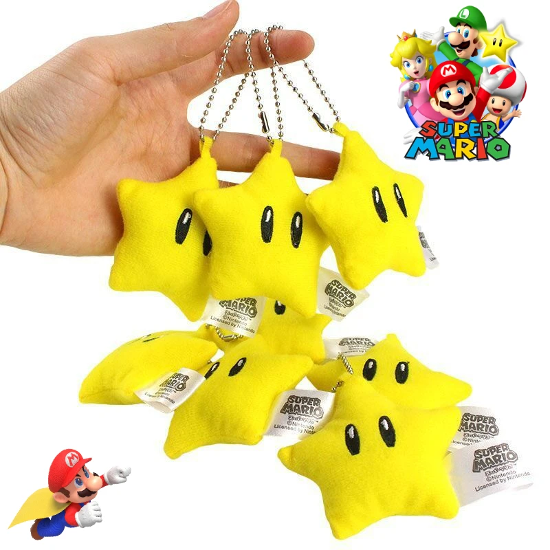 

Game Super Mario Yellow Star Keychain Cartoon Figure Mobile Phone Chain Plush Children Cute Toy Pendent Hanging Accessories Gift