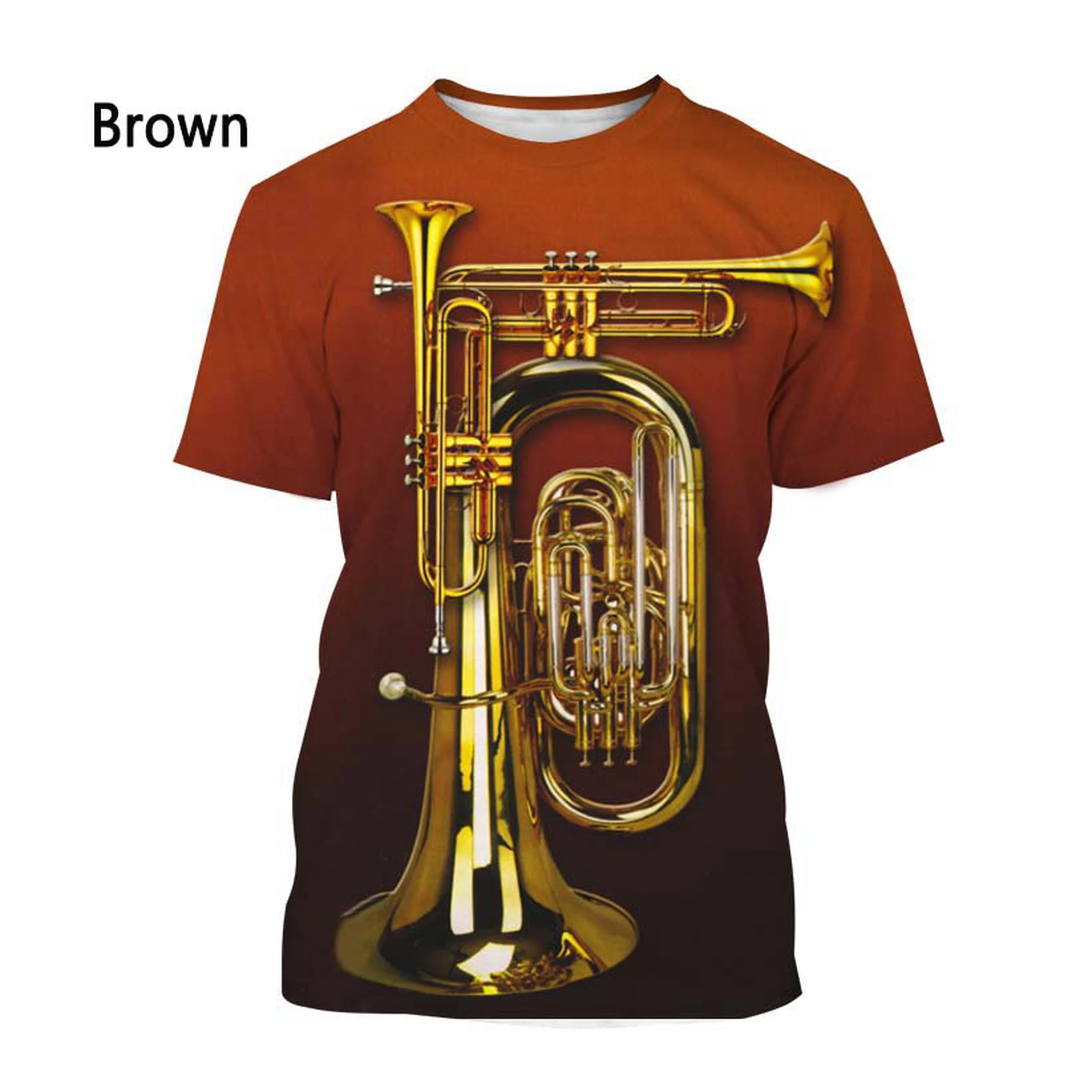 3D Printing Small Brass Men's T-shirt Classic Musical Instrument T-shirt Summer Casual Shirt Unisex Hip-hop Streetwear