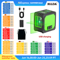 HILDA 2 Lines Mini Laser Level Self Levelling Green Beams Laser Horizontal & Vertical Cross-Line USB Charging