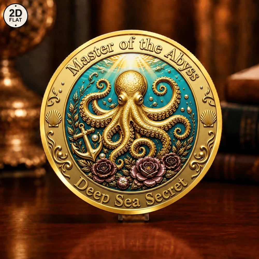 1pc Abyss Octopus Sea Turtle Metal Challenge Coin Vintage Marine Anchor Seashell Commemorative Medal Gift for Ocean Lover