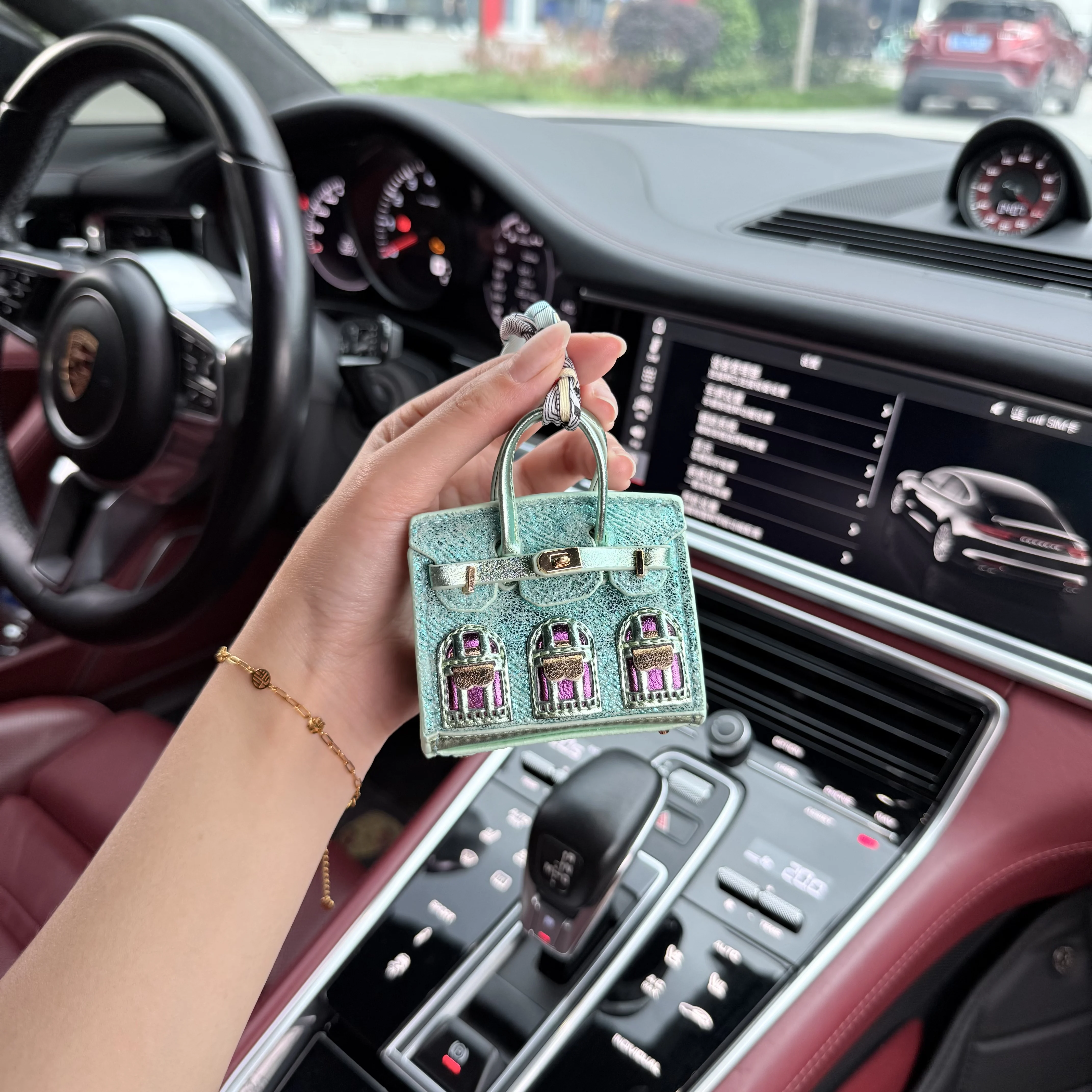 

car rearview mirror charms,airpods pro earphone case,pu Leather Mini Bag Vintage Ins Style with Lanyard,2025 New
