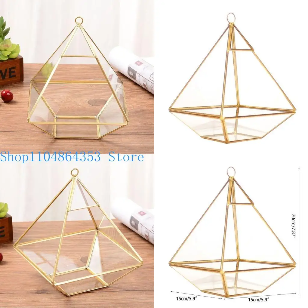 

652F Стеклянное винтажное ювелирное кольцо коробки с золотыми геометрическими призма