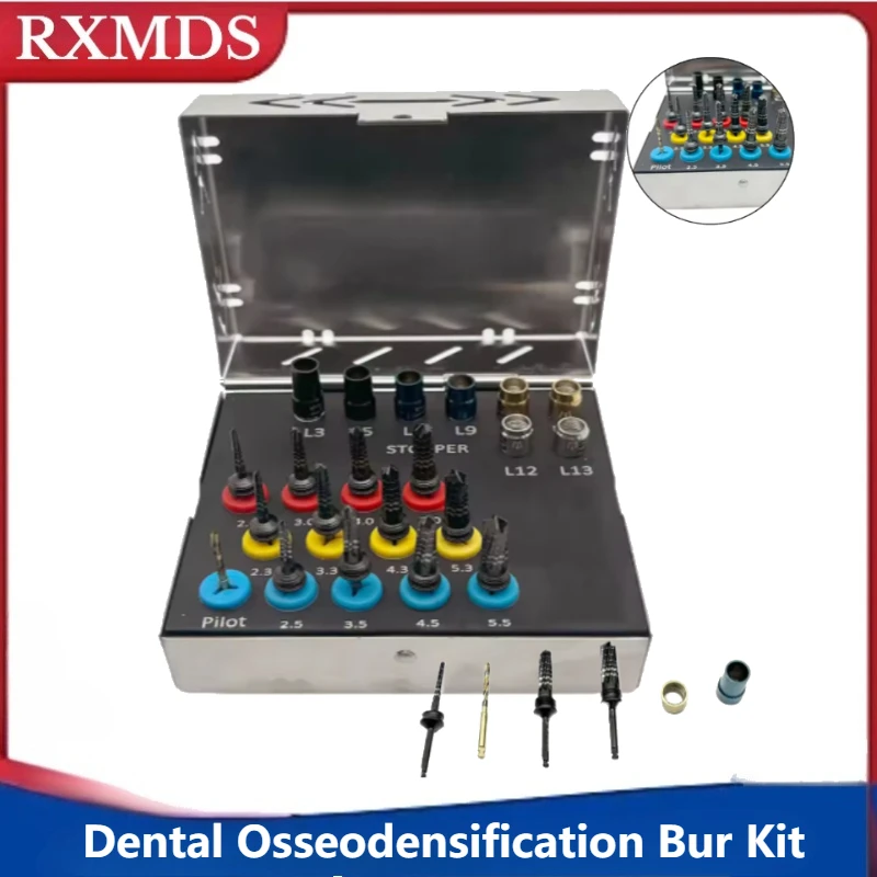 21PCS/set Dental Osseodensification Bur Drills Kit Maxillary Sinus Lifting Tool Set with Stoppers Bone Extrusion Oral Tools
