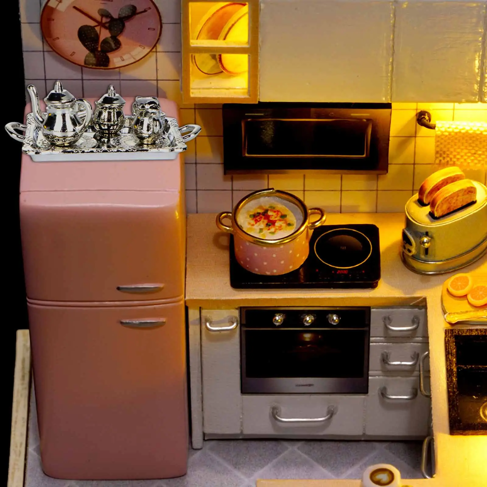 

1Set Mini Tea Set Alloy Premium Shiny Material Miniature House Ornament 1:12 1:6 Scale Decorative Fun Teaware Kit for Mini