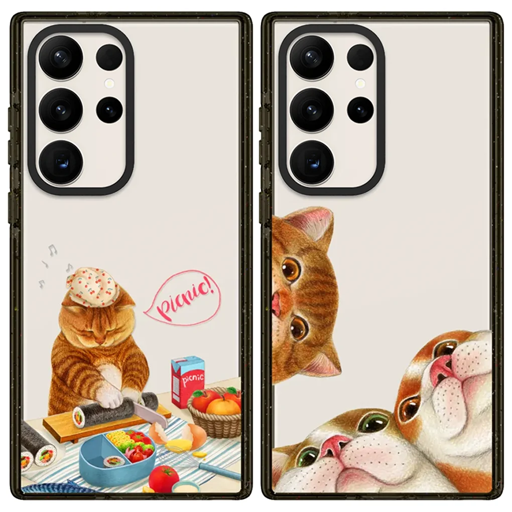 

Cat Friend Pattern Acrylic Border Cover for S23U S24U S25 Ultra S25+ S24 Plus - Protective Magnetic Case