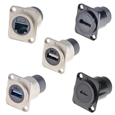1pc Metal D Type Module RJ45 CAT6&USB 2.0/3.0&Type C&HDMI-Jack Socket Through Network Panel Mounting Electronic Connector
